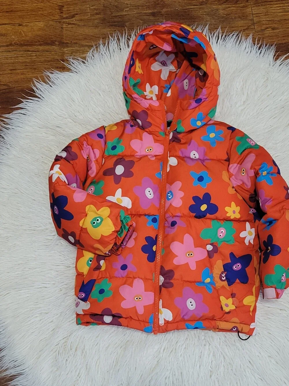 Stella McCartney Kids Navy Sherpa Jacket with Floral Trim